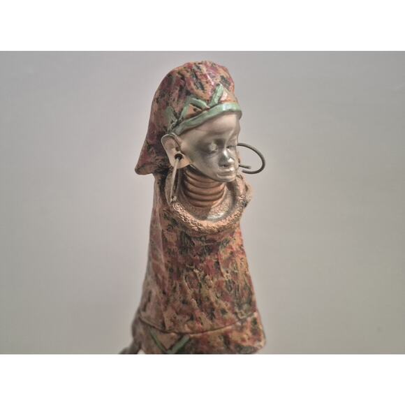 Turtle King Corp 15 Inch Tall African Lady with Boy and Vase Statue Sculpture - Picture 2 of 6